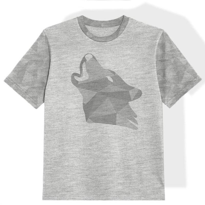 KID’S T-SHIRT (92/98) - GEOMETRIC WOLF (ADVENTURE)/ melange light grey- single jersey 