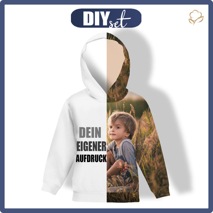 DZIECIĘCA BLUZA Z KAPTUREM (ALEX) Z WŁASNYM NADRUKIEM - zestaw do uszycia