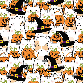 HALLOWEEN CATS WZ. 1 - dzianina drapana z elastanem ITY