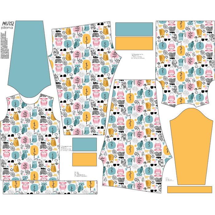 CHILDREN'S PAJAMAS " MIKI" - PAINTED OWLS - sewing set