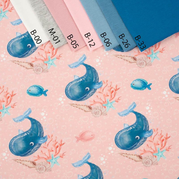 WHALES / bubbles (MAGICAL OCEAN) / pink - Cotton woven fabric
