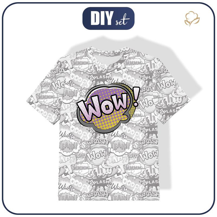 KID’S T-SHIRT - COMIC BOOK / wow (purple - red) - single jersey (116/122)