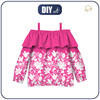Carmenausschnitt Bluse (VIKI) - BLUMEN (Motiv 2 weiß) / fuchsia - Nähset -134-140