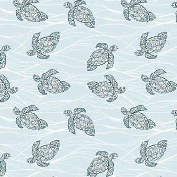 TURTLES / seaweed (BLUE PLANET) - Cotton woven fabric