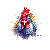 WATERCOLOR ROOSTER - Panel (75cm x 80cm) Sommersweat