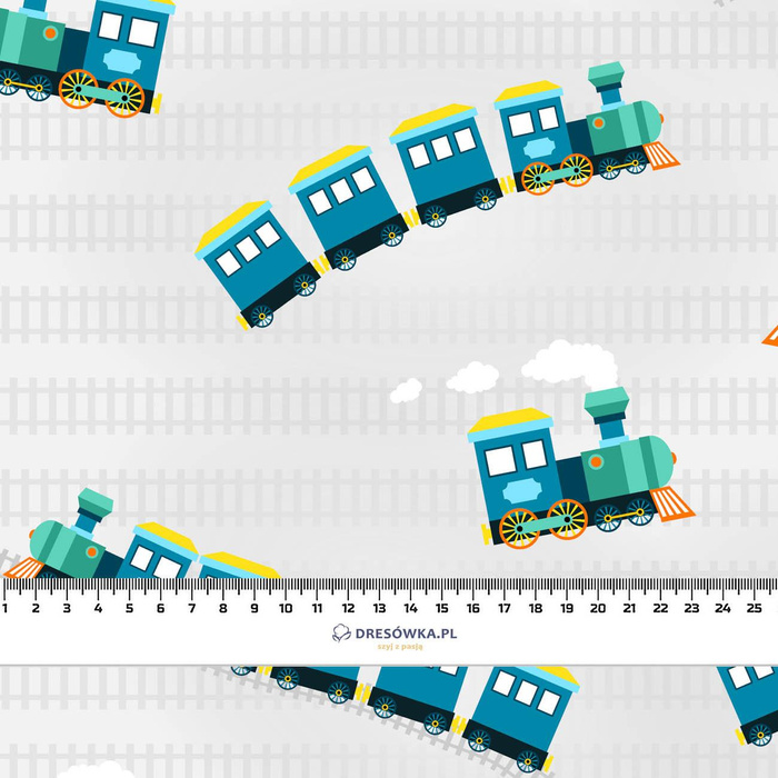 LOCOMOTIVES / blue - Cotton woven fabric