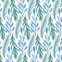 BLUE LEAVES pat. 3 / white - Cotton woven fabric