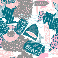 GRAFFITI SHARKS / white - Cotton woven fabric