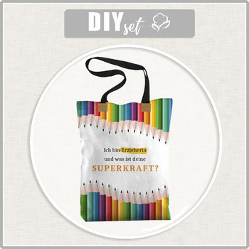 SHOPPER BAG - Ich bin Erzieherin und was ist deine Superkraft? / crayons - Panama 220g - sewing set