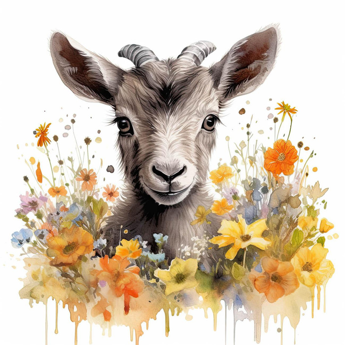 WATERCOLOR GOAT - Panel (75cm x 80cm) Sommersweat