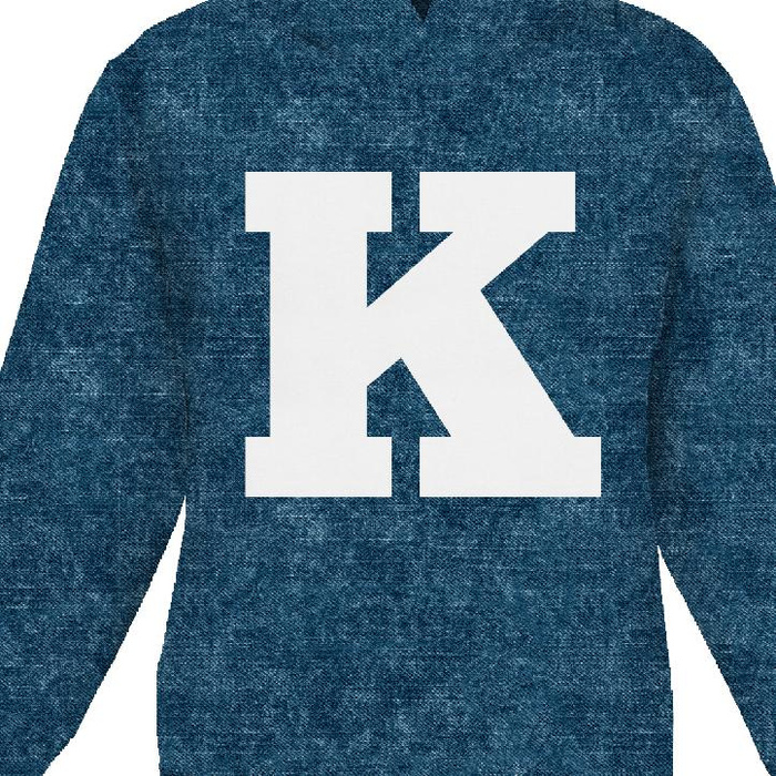 KID'S HOODIE (ALEX) - "K" / acid wash dark blue - sewing set