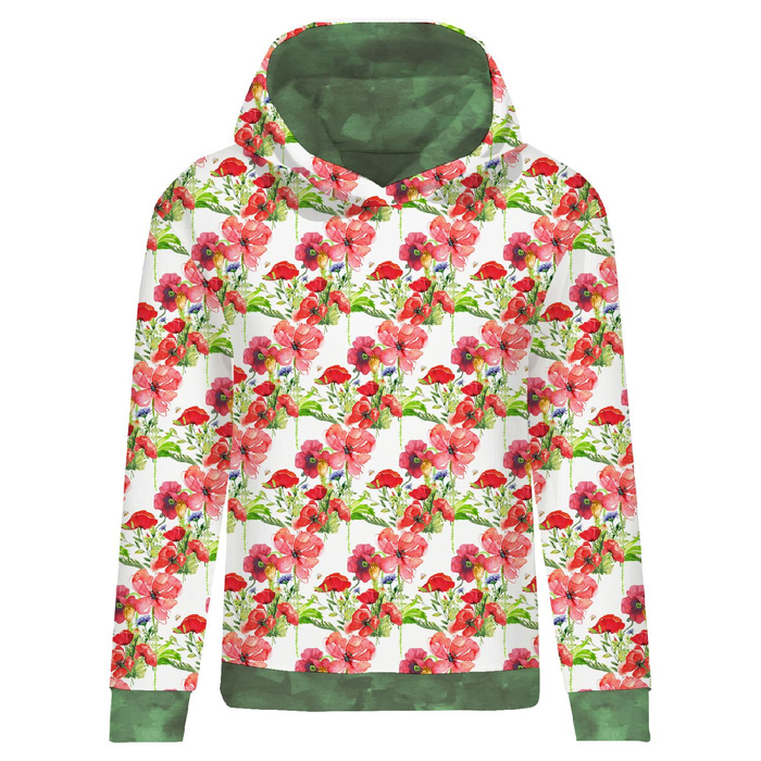 CLASSIC WOMEN’S HOODIE (POLA) - POPPIES PAT. 2 (IN THE MEADOW) - looped knit fabric - XXL