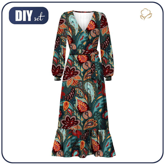 UMSCHLAG KLEID MIT RÜSCHEN (ABELLA) - BUNT PAISLEY - Nähset L