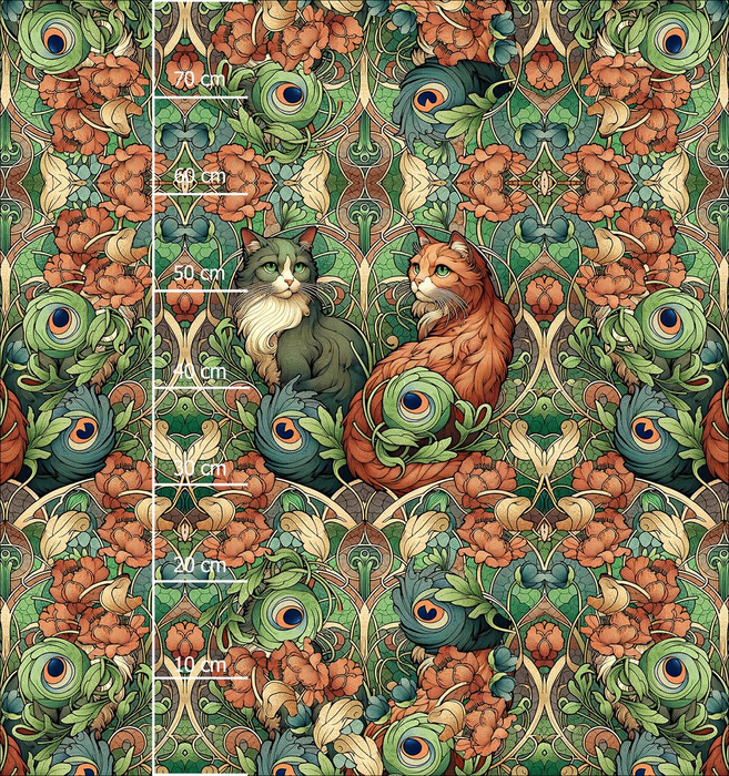 ART NOUVEAU CATS & FLOWERS PAT. 3 - panel (75cm x 80cm) Waterproof woven fabric