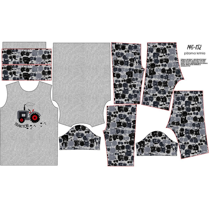 CHILDREN'S PAJAMAS "ADA" - TRACTOR GREY / melange light grey - Bamboo Single Jersey with elastan (86/92)