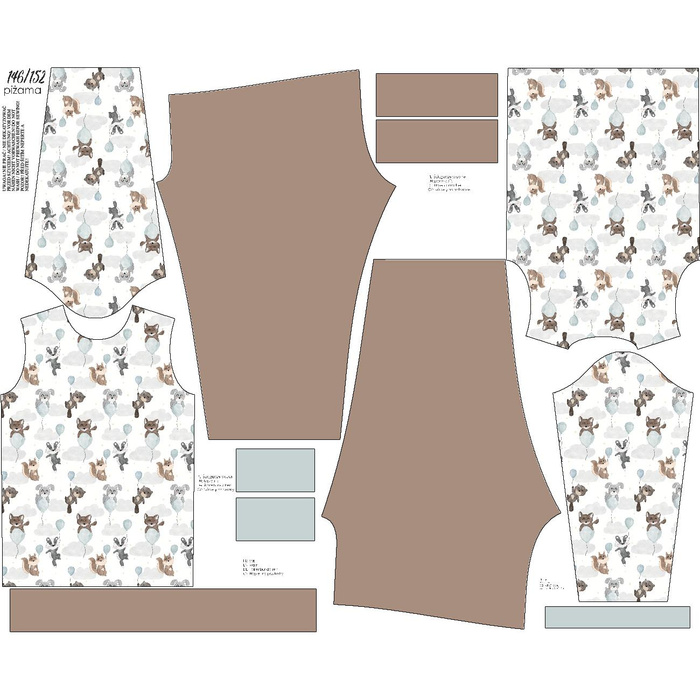 CHILDREN'S PAJAMAS " MIKI" - ANIMALS IN CLOUDS pat. 2 - sewing set (110/116)