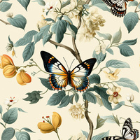 Butterfly & Flowers wz.2 - Cotton woven fabric