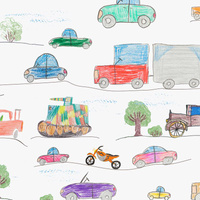 VEHICLES / white - Cotton woven fabric