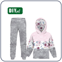 Children's tracksuit (OSLO) - WATERCOLOR BOUQUET Pat. 2 / STRIPES - looped knit fabric