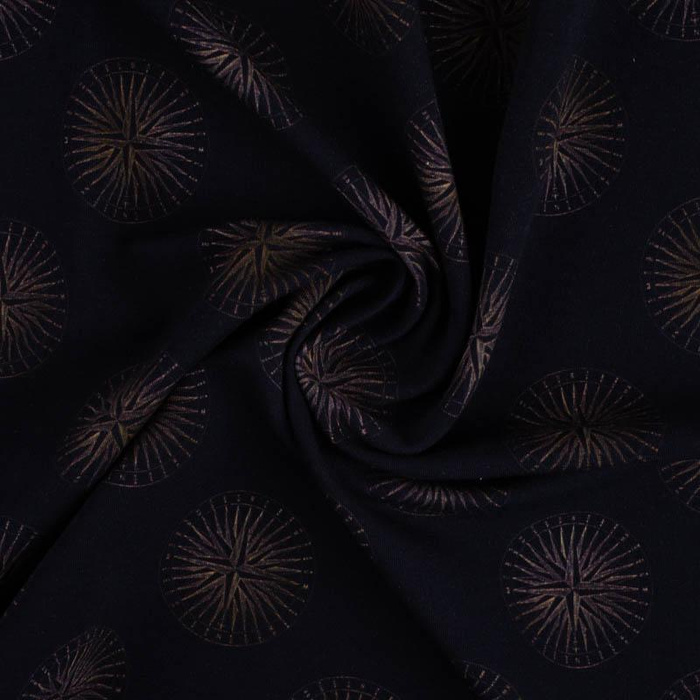 GOLDEN COMPASSES (GOLDEN OCEAN) / dark blue - looped knit fabric