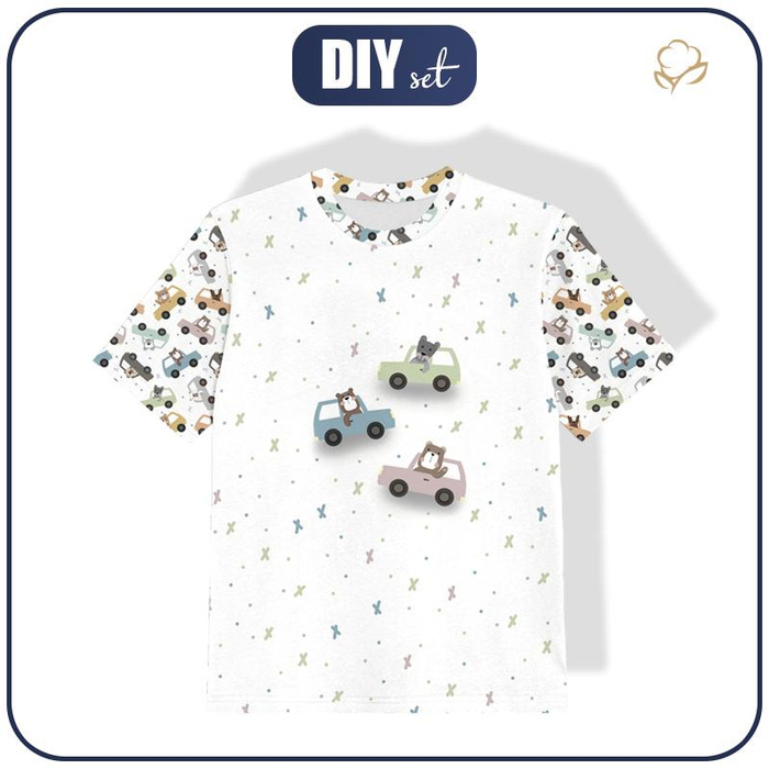 KID’S T-SHIRT - COLORFUL CARS pat. 3 (CITY BEARS) - single jersey (104/110)