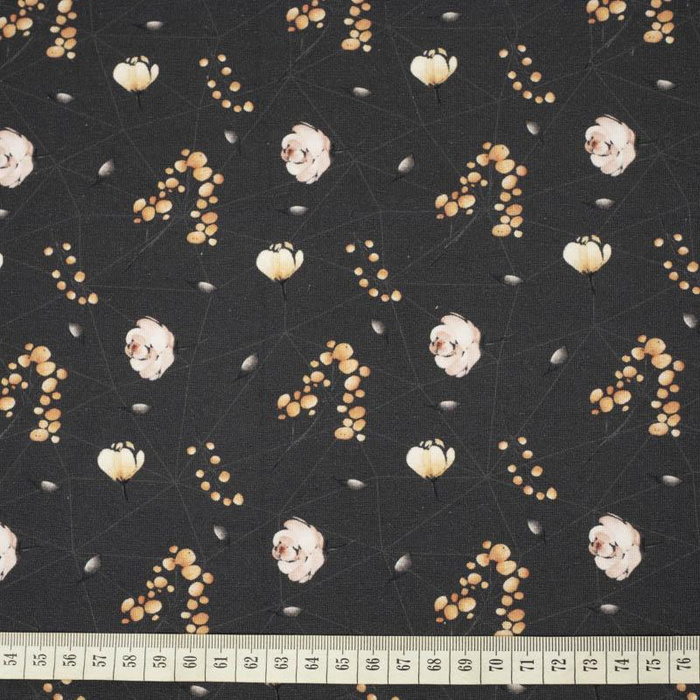 KWIATY I LIŚCIE WZ. 1 / grafitowy - single jersey