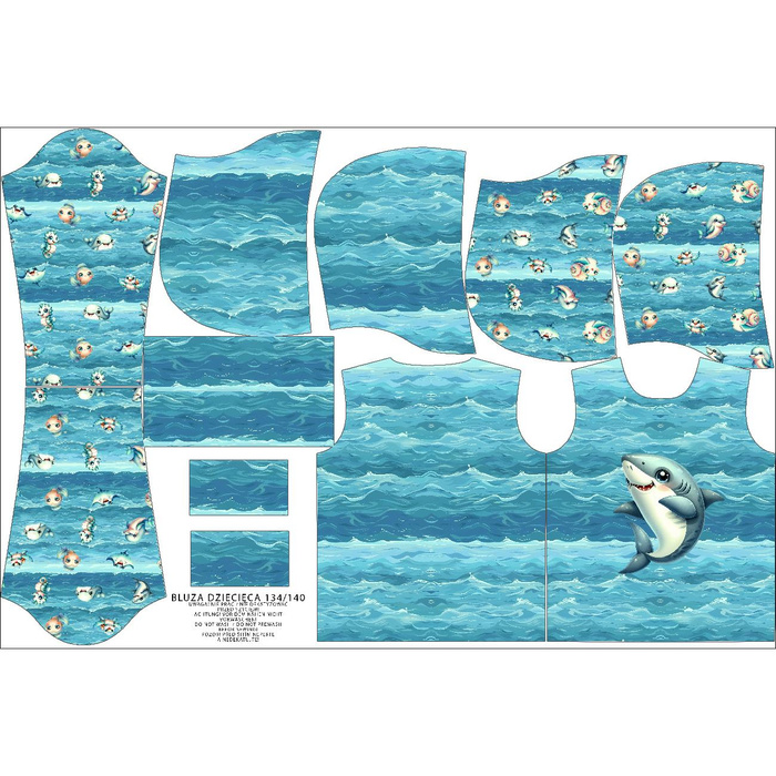 KID'S HOODIE (ALEX) - SHARK (SEA ANIMALS pat. 1) - looped knit fabric (134/140)