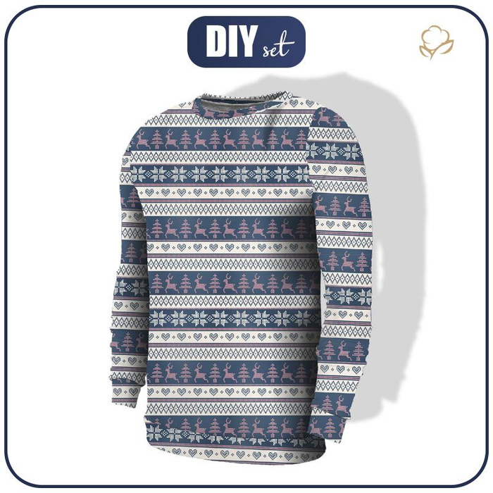 MĘSKA BLUZA (OREGON) - RENIFERY wz. 3 / granatowy (NORWESKIE WZORY) - dzianina pętelkowa XL