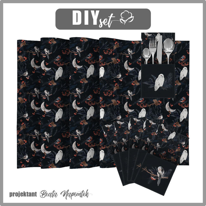 NAPKINS AND RUNNER - WINTER BIRDS pat. 2 (WINTER IN PARK) - sewing set