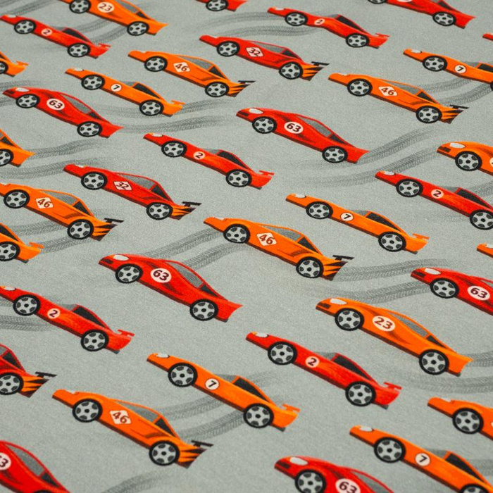 RYCHLÁ AUTA / červené na šedém - úplet TE210