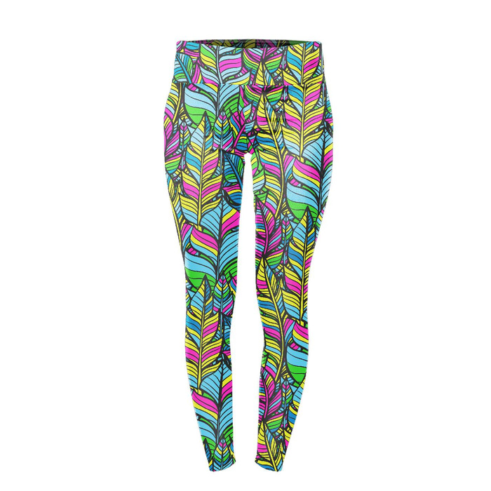 LEGGINSY SPORTOWE - NEONOWE LIŚCIE - S