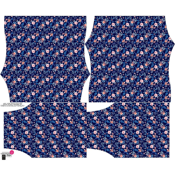 Carmenausschnitt Bluse (SOFIA) - GEMALTE PAONIEN / navy - Nähset XL