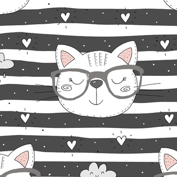 CATS IN GLASSES / grey- Upholstery velour