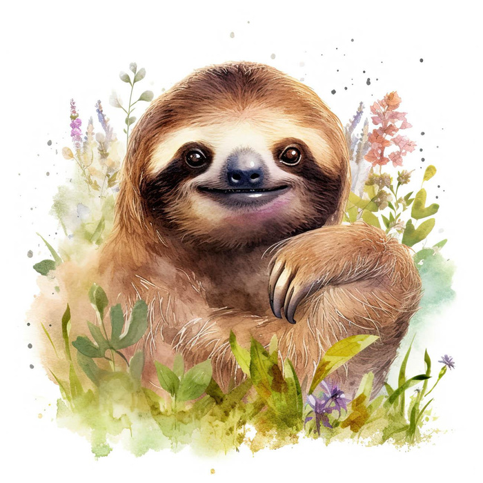 WATERCOLOR SLOTH W.2 - Panel (75cm x 80cm) SINGLE JERSEY PANEL