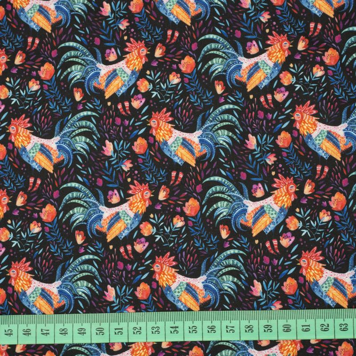 ROOSTERS / black  - quick-drying woven fabric
