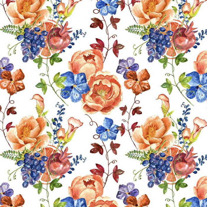 WILD ROSES AND PANSIES (BLOOMING MEADOW) - Cotton muslin