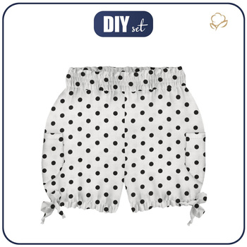 KID`S PUMPY SHORTS - BLACK PEAS / WHITE - sewing set