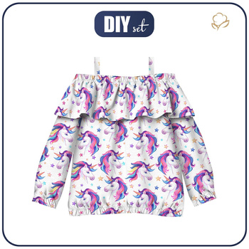 Bardot neckline blouse (VIKI) - FAIRY WORLD wz.5 (UNICORN) - sewing set - 98-104