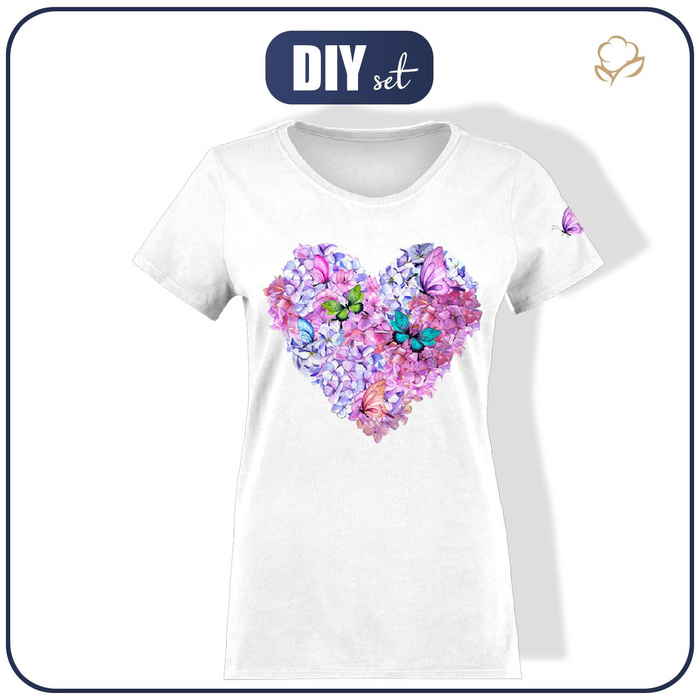 WOMEN’S T-SHIRT - HEART FLOWERS / white - sewing set XXXL