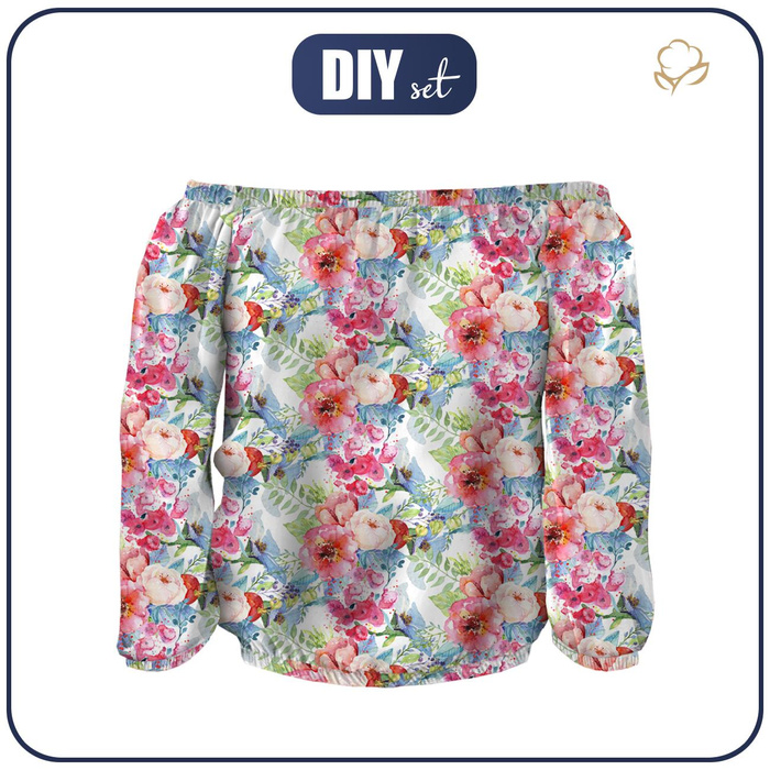 Bardot neckline blouse SOFIA - WILD ROSE PAT. 3 (IN THE MEADOW) - sewing set