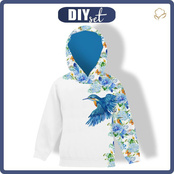 DĚTSKÁ MIKINA S KAPUCÍ  (ALEX) - LEDŇÁČEK A ŠEŘÍKY (LEDŇÁČEK NA LOUCE) / bílý - teplákovina 146