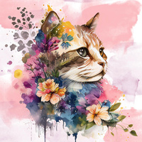WATERCOLOR CAT VZ. 1 - Paneel (60cm x 50cm) - Thermo lycra