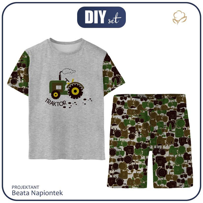 CHILDREN'S PAJAMAS "ADA" - TRACTOR GREEN  / melange light grey - Bamboo Single Jersey with elastan (86/92)