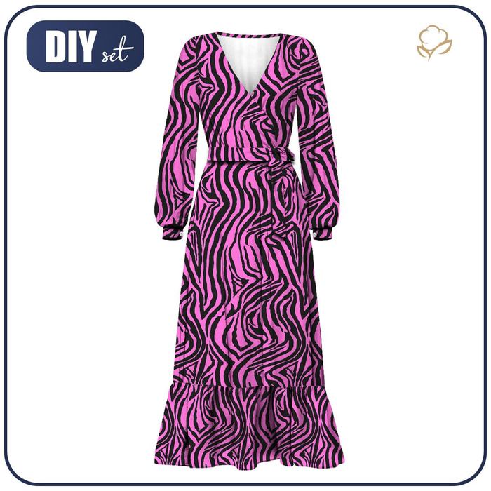 WRAP FLOUNCED DRESS (ABELLA) - NEON ZEBRA PAT. 1 - sewing set L