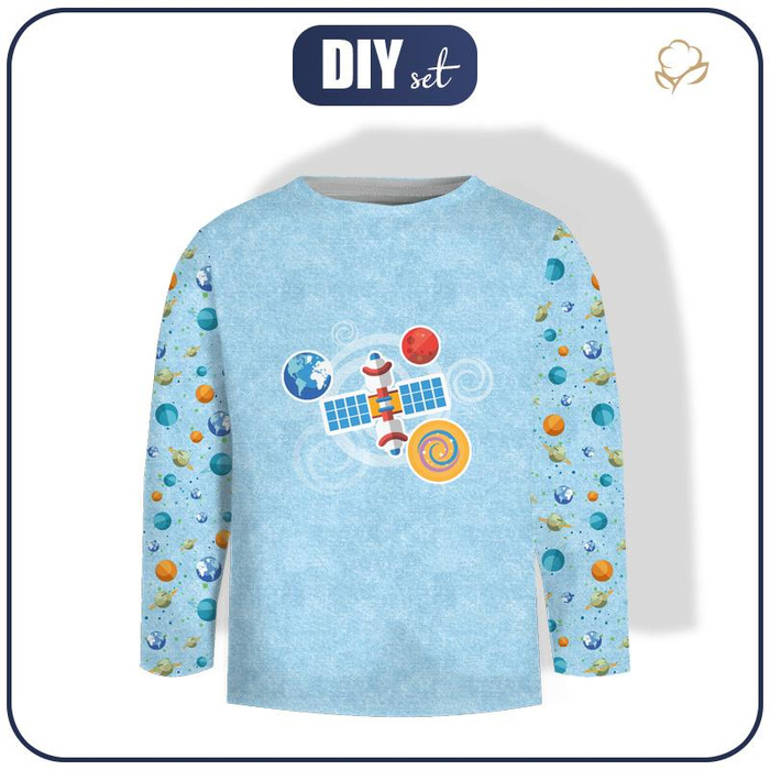 LONGSLEEVE - SATTELIT (WELTRAUMEXPEDITION) / ACID WASH HELLBLAU - Nähset