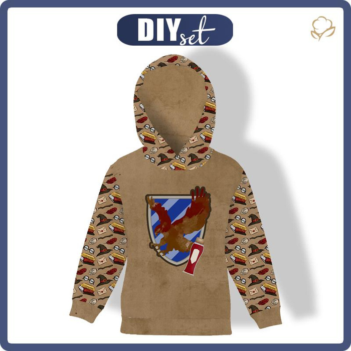 KID'S HOODIE - COAT OF ARMS pat. 3 (MAGIC SCHOOL) - looped knit fabric (146/152)