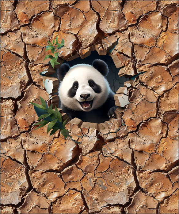 ANIMALS CRACKED wz.4 (panda) - panel (60cm x 50cm)   Baumwoll Webware