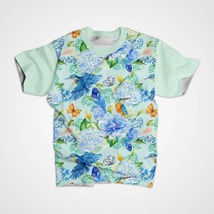 KINGFISHERS AND LILACS (KINGFISHERS IN THE MEADOW) / light blue - Waterproof woven fabric