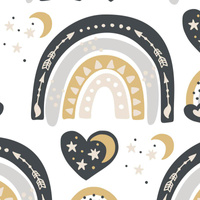 VALENTINE'S RAINBOW pat. 3 / white (RAINBOWS AND HEARTS) - Cotton woven fabric