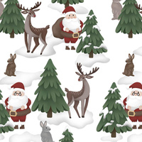 WEIHNACHTSMÄNNER UND HIRSCHE (IM WEIHNACHTSMANN WALD) - HOME DECOR PREMIUM Webware